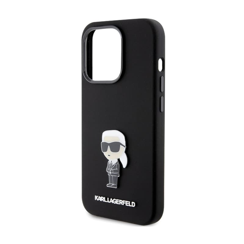 Karl Lagerfeld Silicone Ikonik Metal Pin - iPhone 15 Pro Case (Black) 6