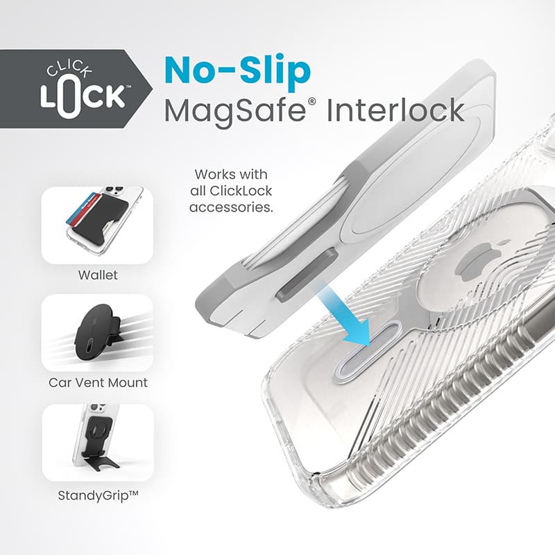 Speck Presidio Perfect-Clear Grip ClickLock & MagSafe - iPhone 17e / 16e / 15 / 14 / 13 Case (Clear / Chrome Finish / Serene Silver) 2