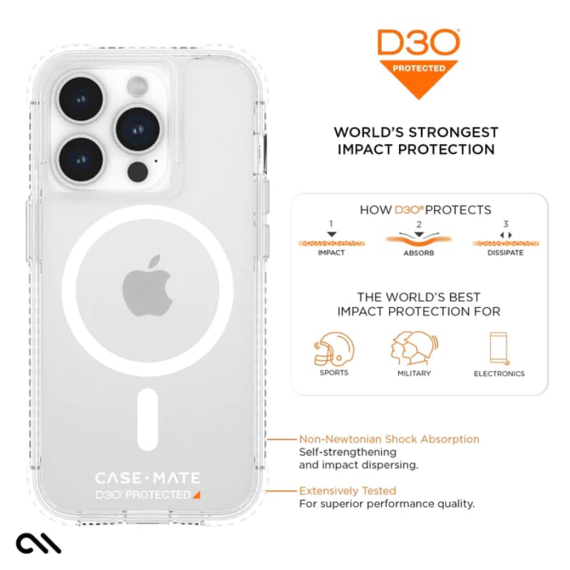 Case-Mate Ultra Tough plus D3O MagSafe - iPhone 15 Pro Case (Clear) 8