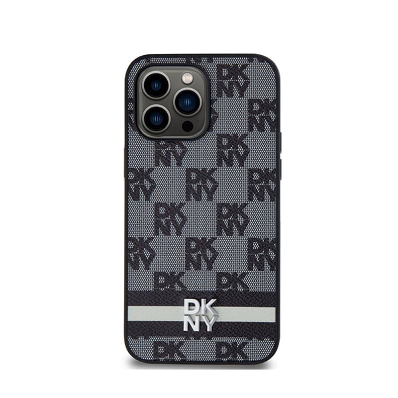 DKNY Leather Checkered Mono Pattern & Printed Stripes - iPhone 14 Pro Max Case (black) 3