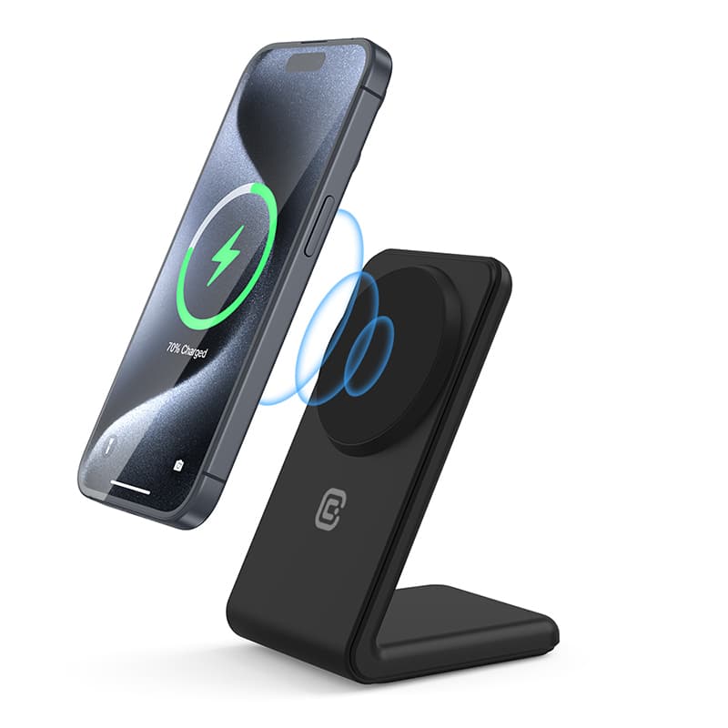 Crong MagSpot Stand - 2-in-1 Wireless Charger with MagSafe for iPhone and AirPods (Black)