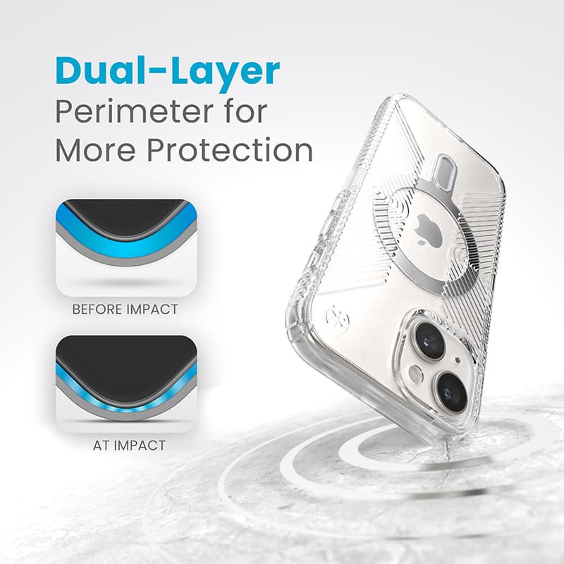 Speck Presidio Perfect-Clear Grip ClickLock & MagSafe - iPhone 17e / 16e / 15 / 14 / 13 Case (Clear / Chrome Finish / Serene Silver) 4