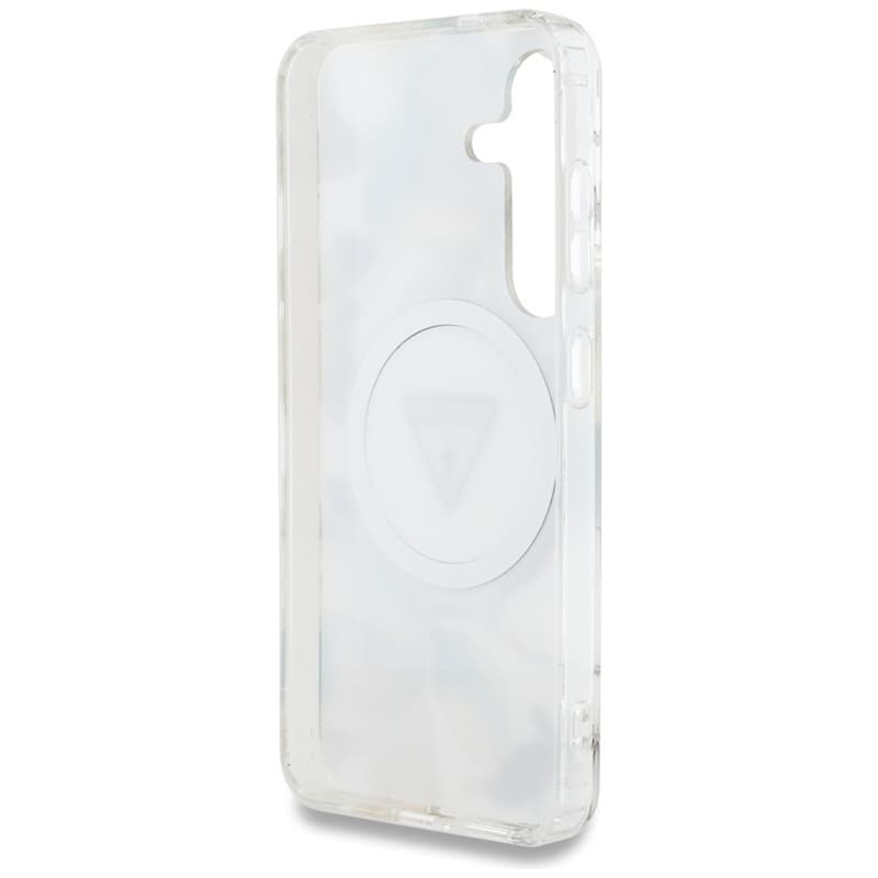 Guess Glitter Flowers Triangle Buttons MagSafe - Case for Samsung Galaxy S25 (white) 7