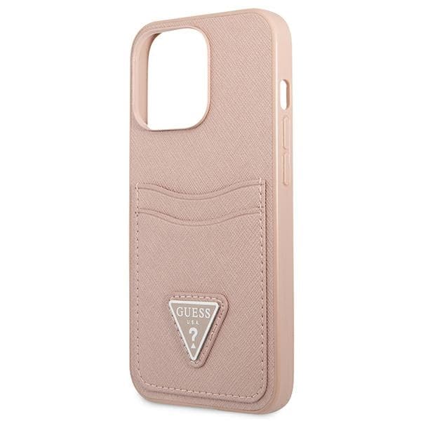 Guess Saffiano Double Card Triangle - Cover for iPhone 13 Pro (Pink) 6