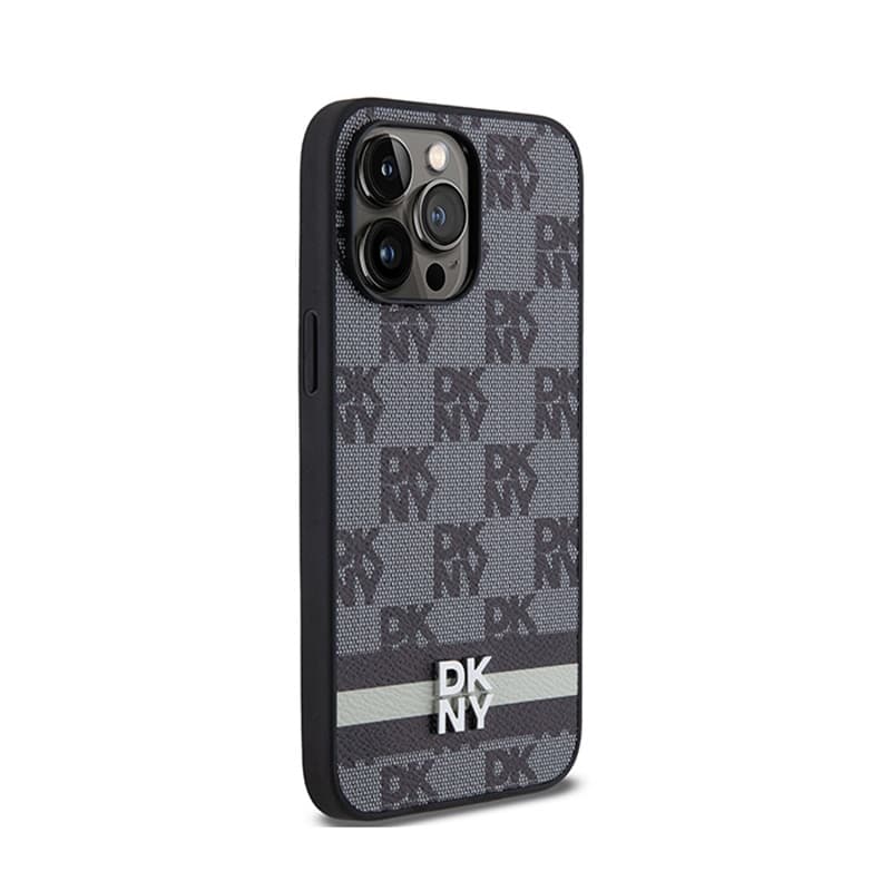 DKNY Leather Checkered Mono Pattern & Printed Stripes - iPhone 14 Pro Max Case (black) 4