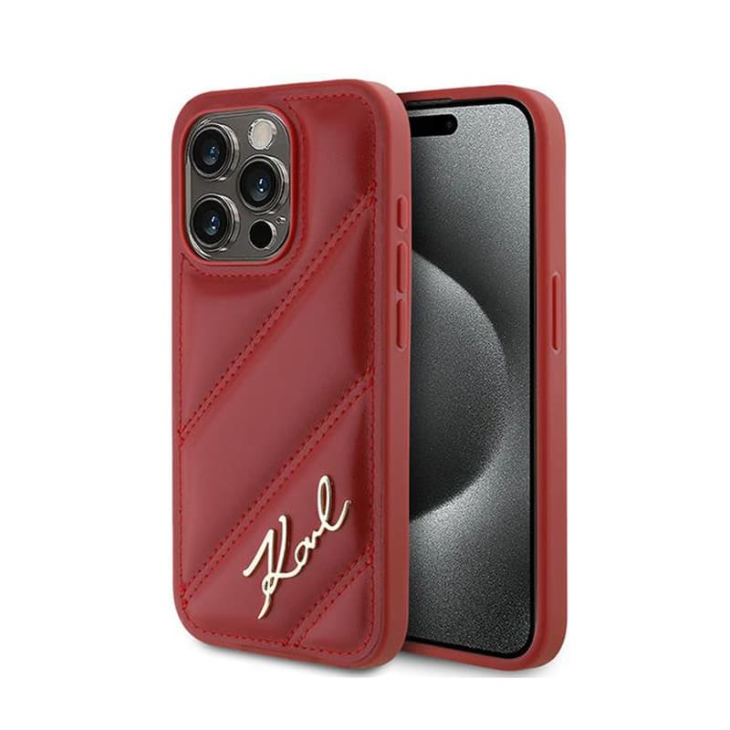 Karl Lagerfeld Diagonal Quilted Script - Case for iPhone 15 Pro (Red) 1