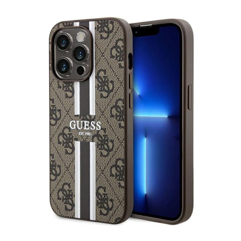 Guess 4G Printed Stripes MagSafe - Case for iPhone 14 Pro (Brown) 1