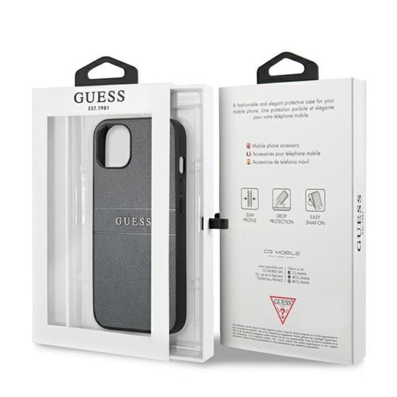 Guess Saffiano Metal Logo Stripes - Case for iPhone 13 mini (Grey) 8