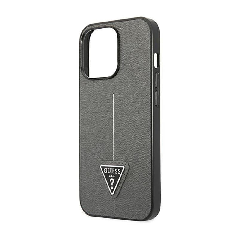 Guess Saffiano Triangle Logo Case - Case for iPhone 14 Pro (Silver) 6