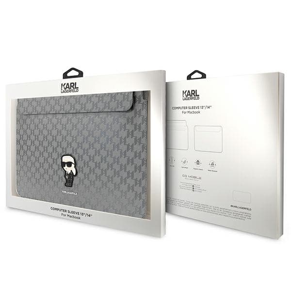 Karl Lagerfeld NFT Saffiano Monogram Ikonik Karl Sleeve - 14" Notebook Case (Silver) 4