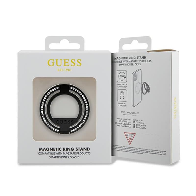Guess MagSafe Ring Stand Rhinestone - Magnetic finger holder for phone with stand function (Black) 4
