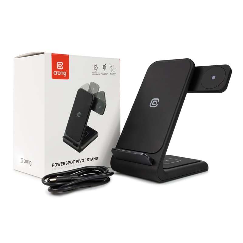 Crong PowerSpot Pivot Stand - 3-in-1 Wireless Charger for iPhone, Samsung & Android, Galaxy Watch and TWS Headphones (Black) 7