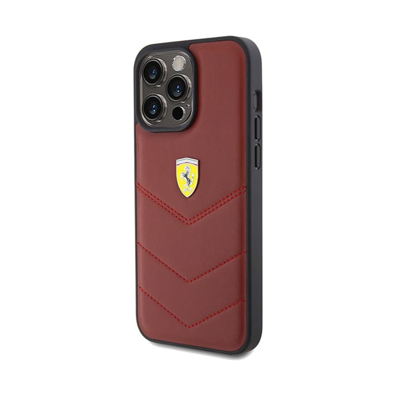 Ferrari Quilted Metal Logo - Case for iPhone 15 Pro Max (Red) 2