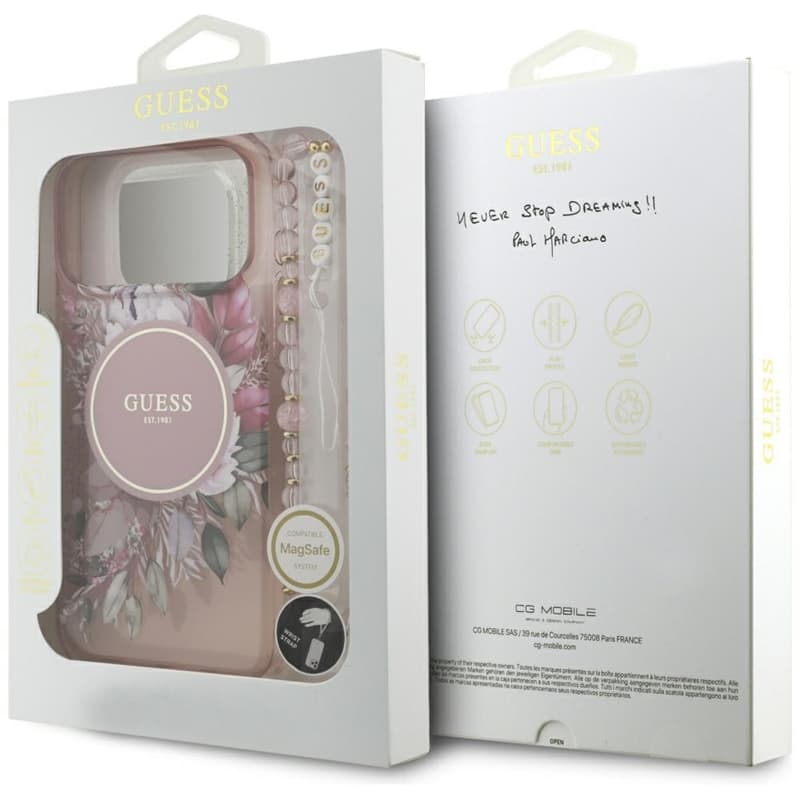 Guess IML Flowers Electro Pearl Strap MagSafe - Case iPhone 17 Pro Max (pink) 8