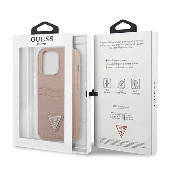 Guess Saffiano Double Card Triangle - Cover for iPhone 13 Pro (Pink) 8