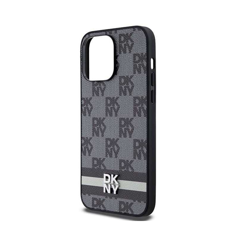 DKNY Leather Checkered Mono Pattern & Printed Stripes - iPhone 14 Pro Max Case (black) 6