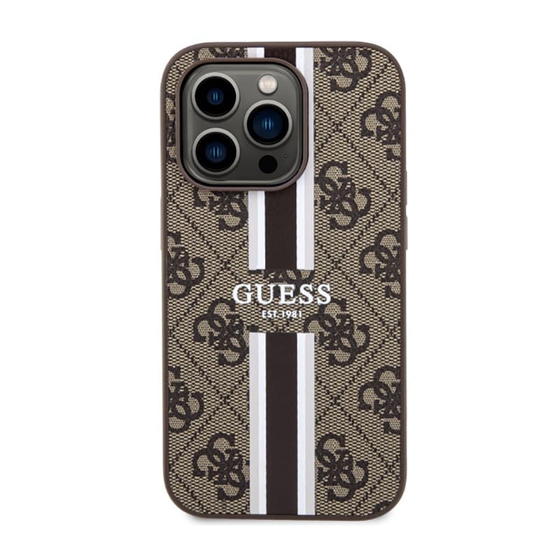 Guess 4G Printed Stripes MagSafe - Case for iPhone 14 Pro (Brown) 3