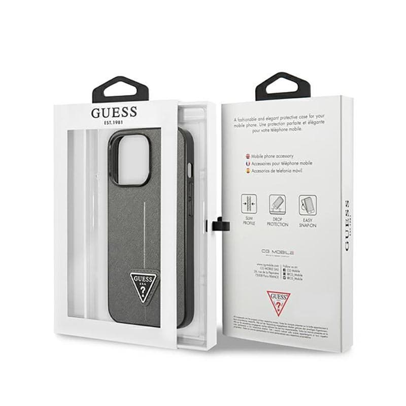 Guess Saffiano Triangle Logo Case - Case for iPhone 14 Pro (Silver) 8