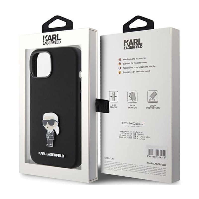 Karl Lagerfeld Silicone Ikonik Metal Pin - iPhone 15 Case (Black) 8
