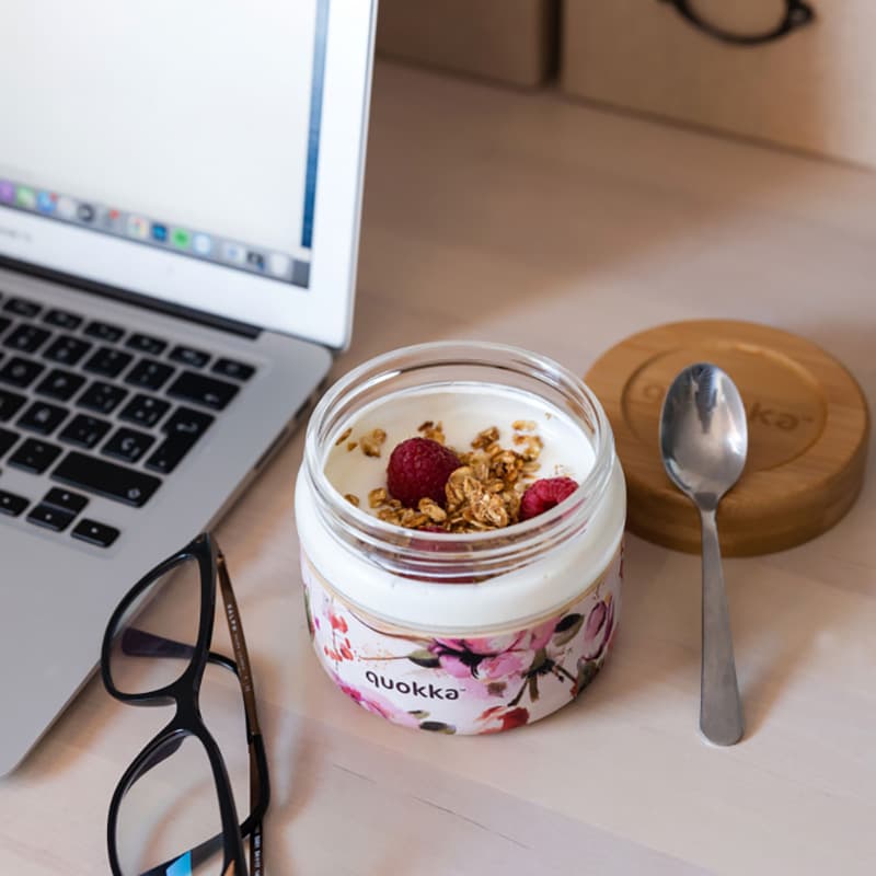 Quokka Deli Food Jar - Glass Food Container / Lunchbox 500 ml (Dark Flowers) 2