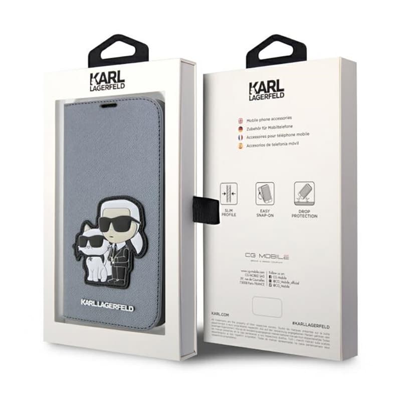 Karl Lagerfeld Booktype NFT Saffiano Karl & Choupette - Case for iPhone 14 Pro (Silver) 7