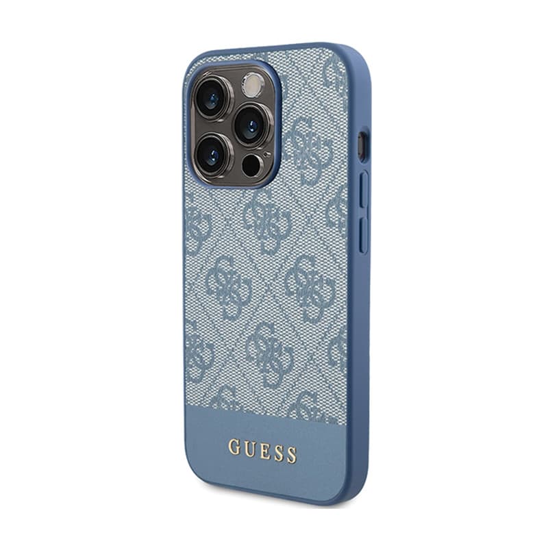 Guess 4G Bottom Stripe Metal Logo Collection - Case for iPhone 15 Pro (blue) 2