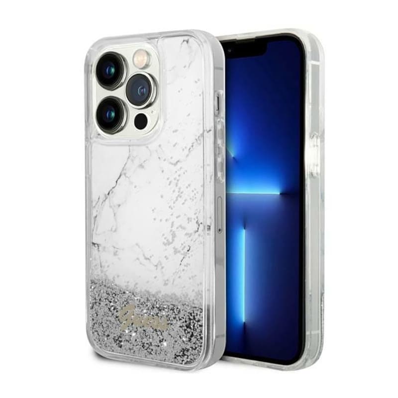 Guess Liquid Glitter Marble - Case for iPhone 14 Pro Max (White) 1