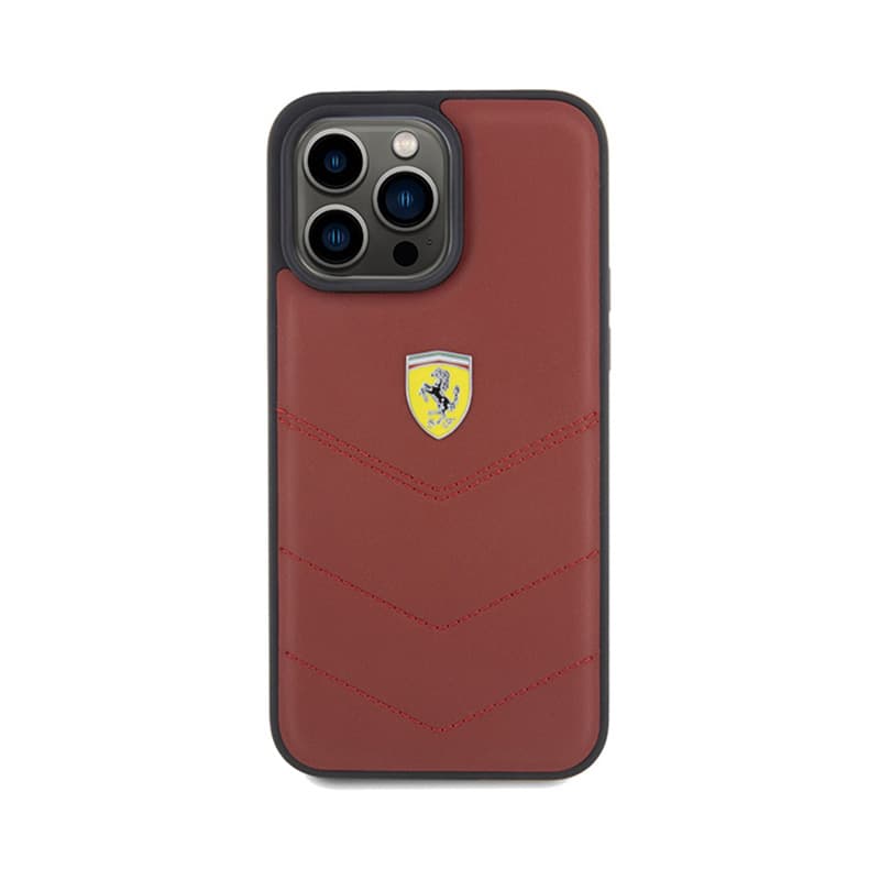 Ferrari Quilted Metal Logo - Case for iPhone 15 Pro Max (Red) 3
