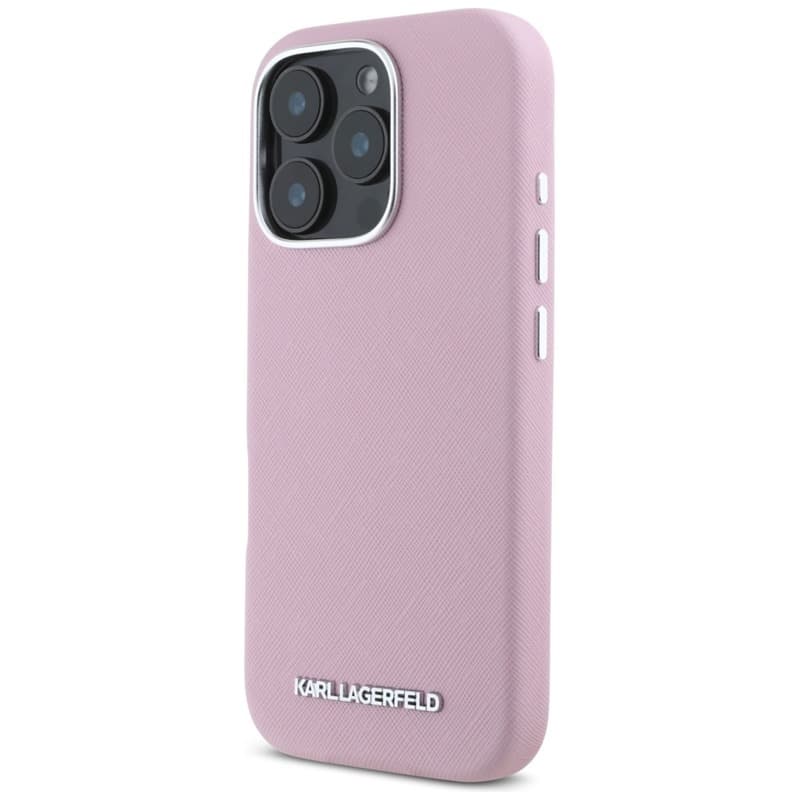 Karl Lagerfeld Saffiano Full Wrapped Elongated Metal Logo MagSafe - Case for iPhone 16 Pro (pink) 2
