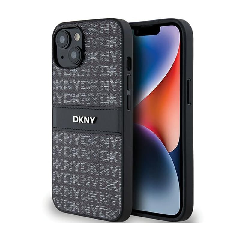 DKNY Leather Mono Stripe & Metal Logo - Case for iPhone 14 / 15 / 13 (black) 1