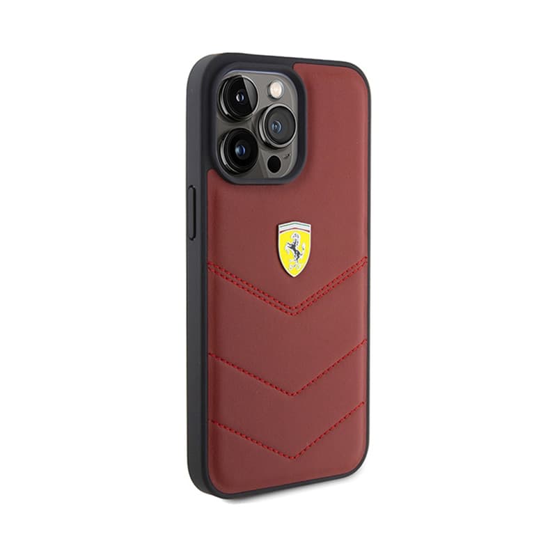 Ferrari Quilted Metal Logo - Case for iPhone 15 Pro Max (Red) 4
