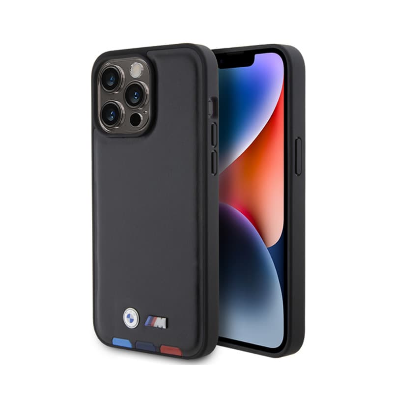 BMW Leather Hot Stamp Tricolor - Case for iPhone 15 Pro Max (black)