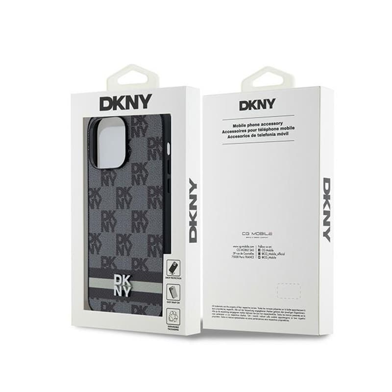 DKNY Leather Checkered Mono Pattern & Printed Stripes - iPhone 14 Pro Max Case (black) 8