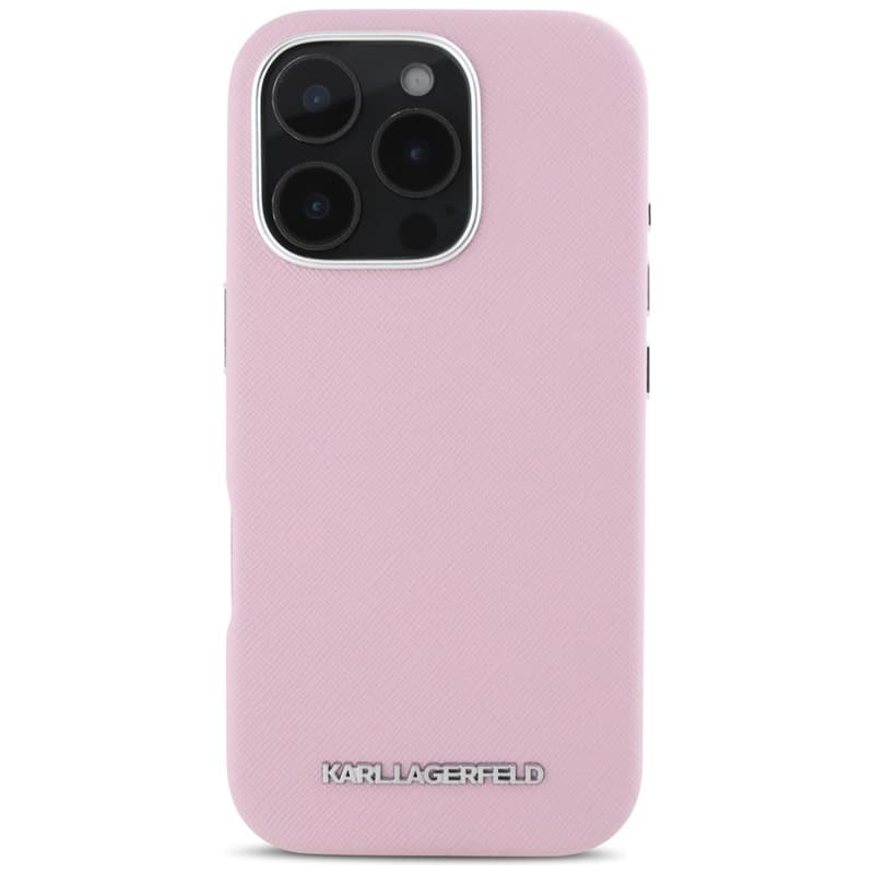 Karl Lagerfeld Saffiano Full Wrapped Elongated Metal Logo MagSafe - Case for iPhone 16 Pro (pink) 3