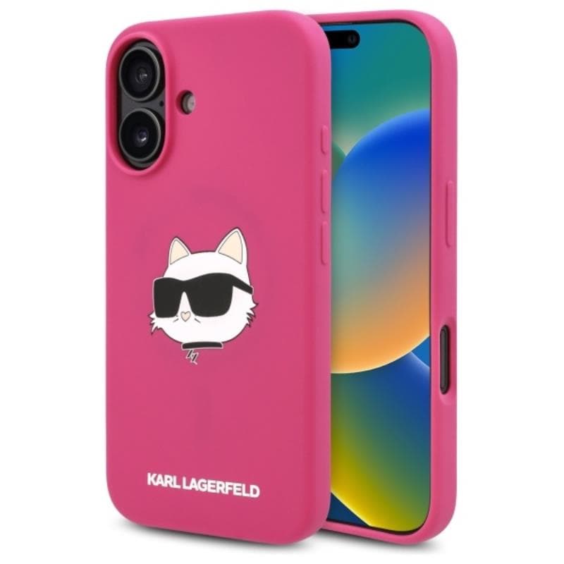 Karl Lagerfeld Silicone Choupette Head Print MagSafe - Case for iPhone 16 (fuchsia)