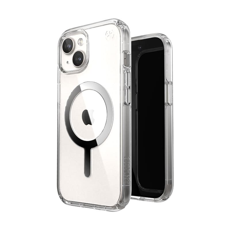 Speck Presidio Perfect-Clear MagSafe - iPhone 17e / 16e / 15 / 14 / 13 Case (Clear / Chrome Finish / Serene Silver) 1