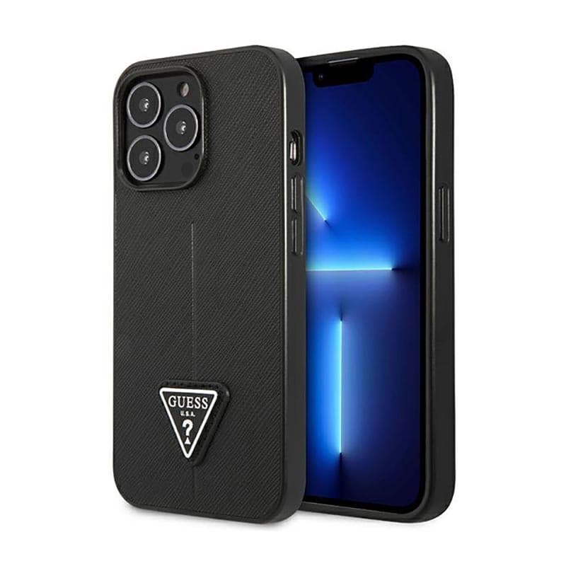 Guess Saffiano Triangle Logo Case - Case for iPhone 14 Pro (Black) 1