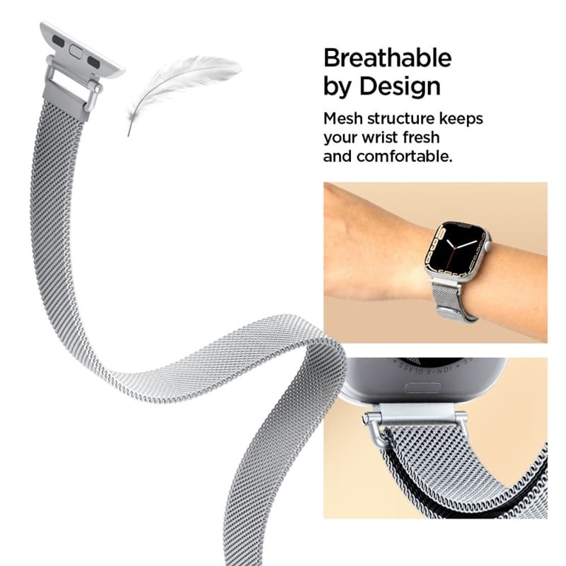 Spigen WBM4 - Stainless Steel Band for Apple Watch 40/41/42 mm (Silver) 7
