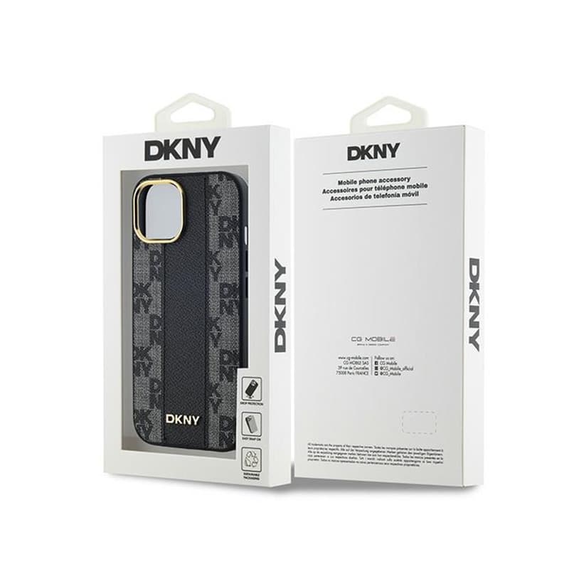 DKNY Leather Checkered Mono Pattern MagSafe - Case for iPhone 14 / 15 / 13 (Black) 8