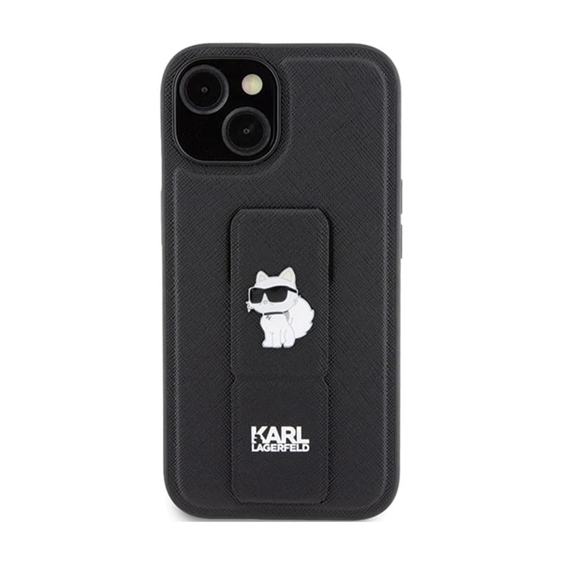 Karl Lagerfeld Gripstand Saffiano Choupette Pins - iPhone 15 Plus Case (black) 3