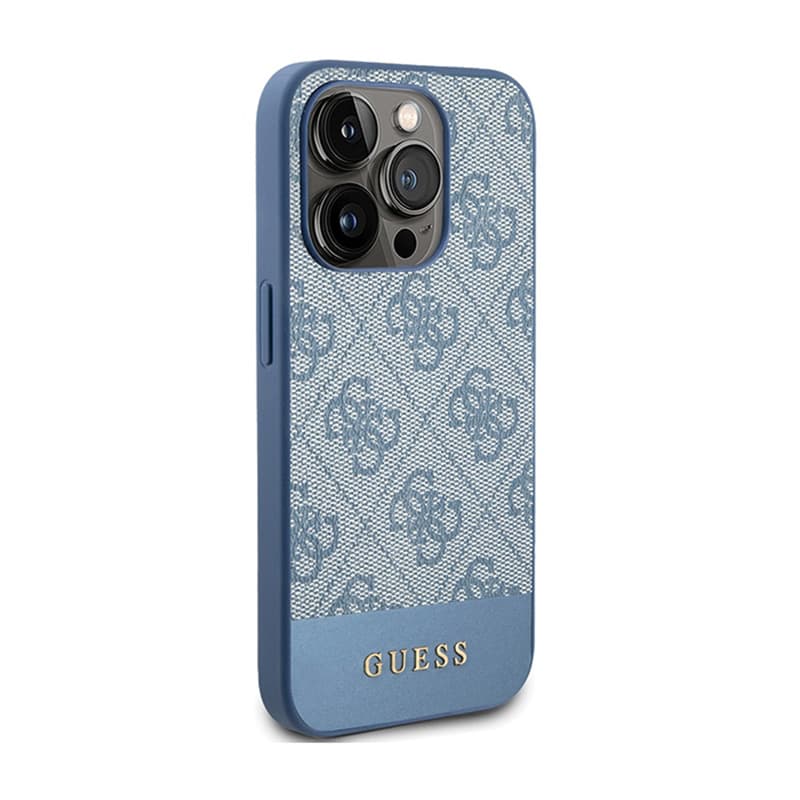 Guess 4G Bottom Stripe Metal Logo Collection - Case for iPhone 15 Pro (blue) 4