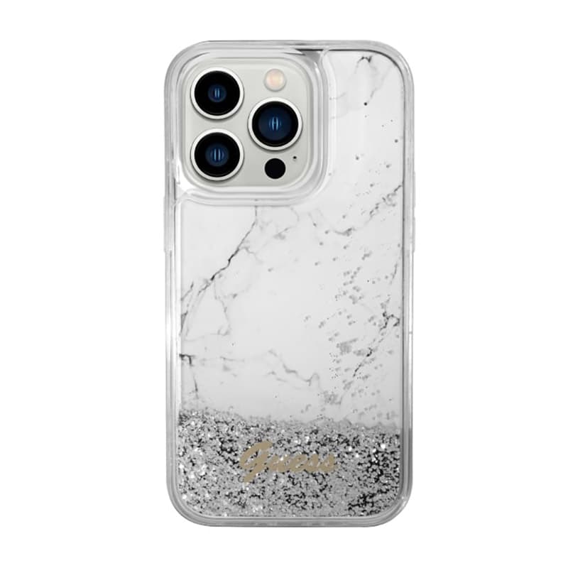 Guess Liquid Glitter Marble - Case for iPhone 14 Pro Max (White) 3