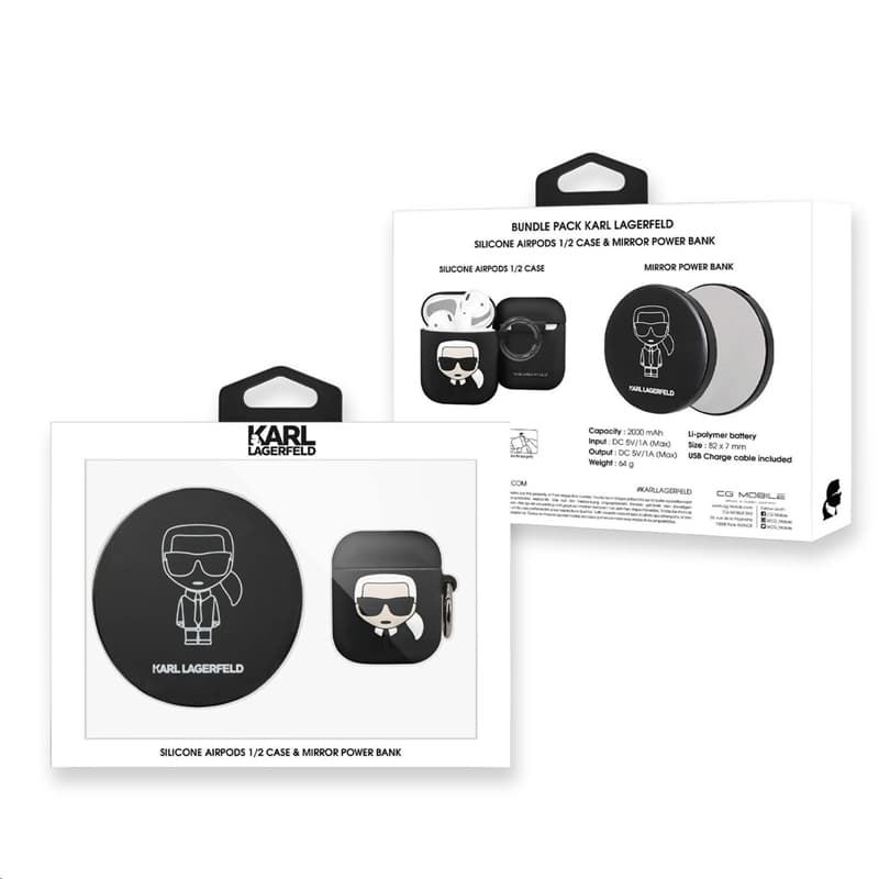 Karl Lagerfeld Bundle Ikonik - Case set for Apple Airpods 1/2 + Power Bank with mirror 6