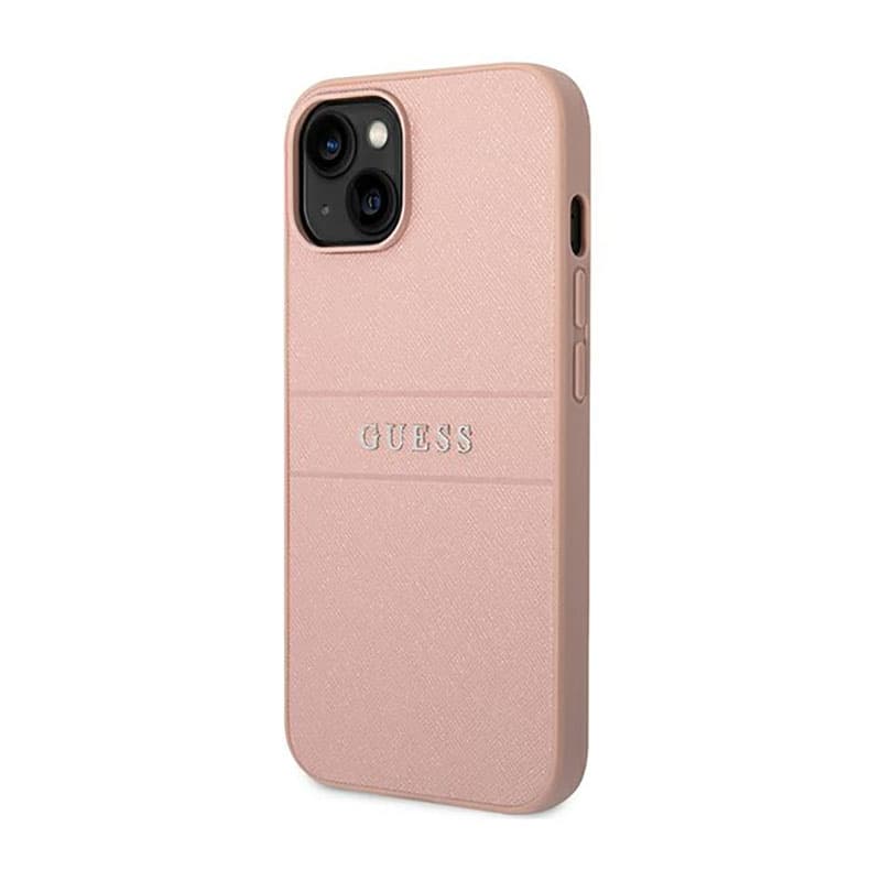 Guess Saffiano Metal Logo Stripes - Case for iPhone 14 Plus (Pink) 2