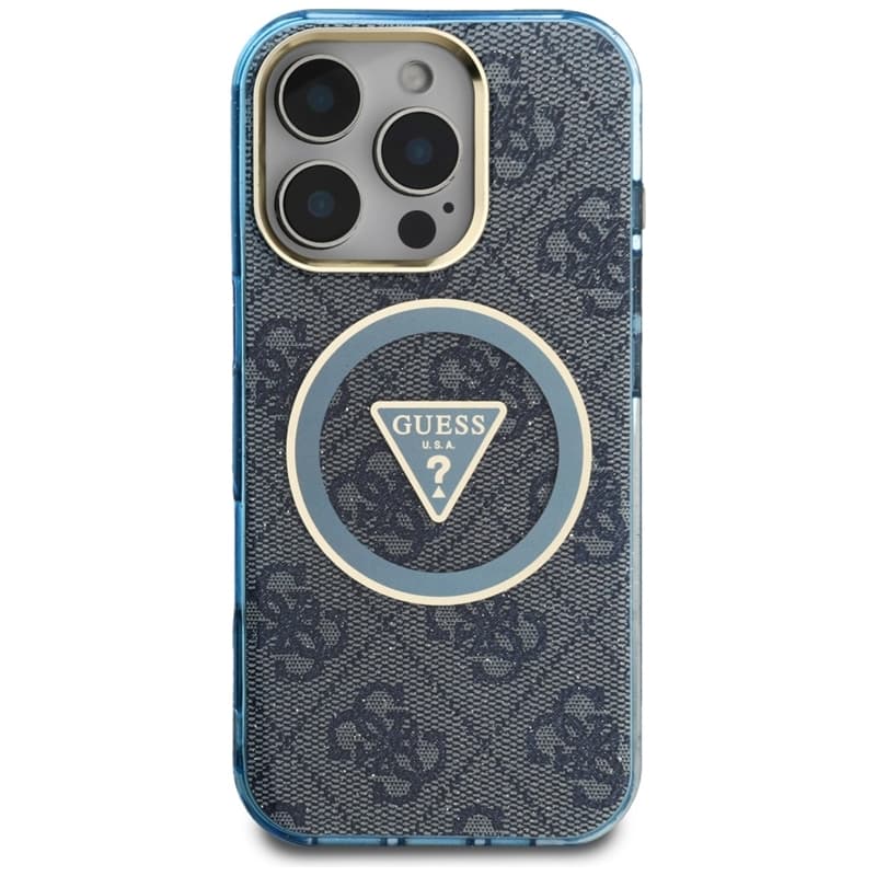 Guess IML Metal Glitter 4G Circle Triangle MagSafe - Case for iPhone 16 Pro (blue) 3