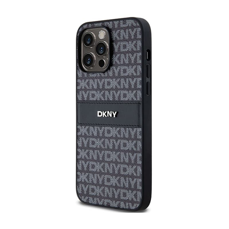 DKNY Leather Mono Stripe & Metal Logo - iPhone 14 Pro Case (black) 2