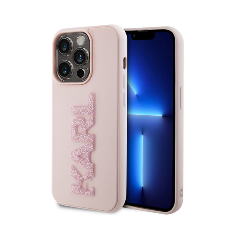 Karl Lagerfeld 3D Rubber Glitter Logo - Case for iPhone 15 Pro (pink) 1