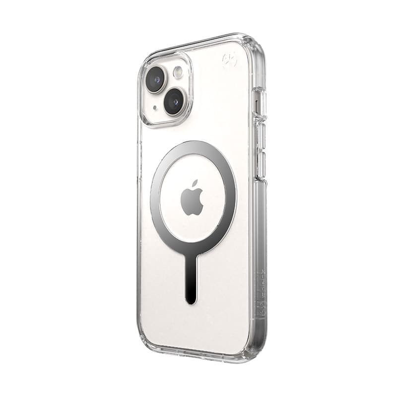 Speck Presidio Perfect-Clear MagSafe - iPhone 17e / 16e / 15 / 14 / 13 Case (Clear / Chrome Finish / Serene Silver) 2