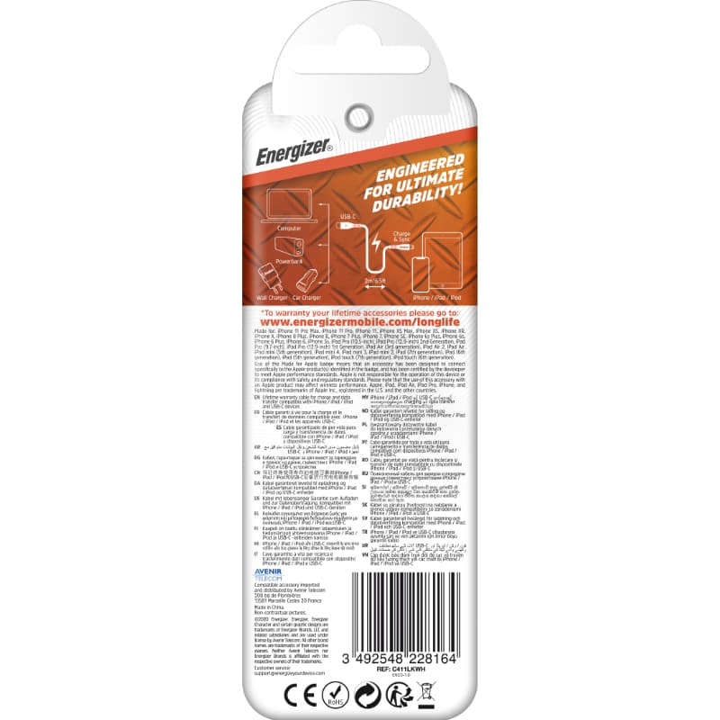 Energizer HardCase - USB-C to Lightning connection cable MFi certified 1.2m (White) 3