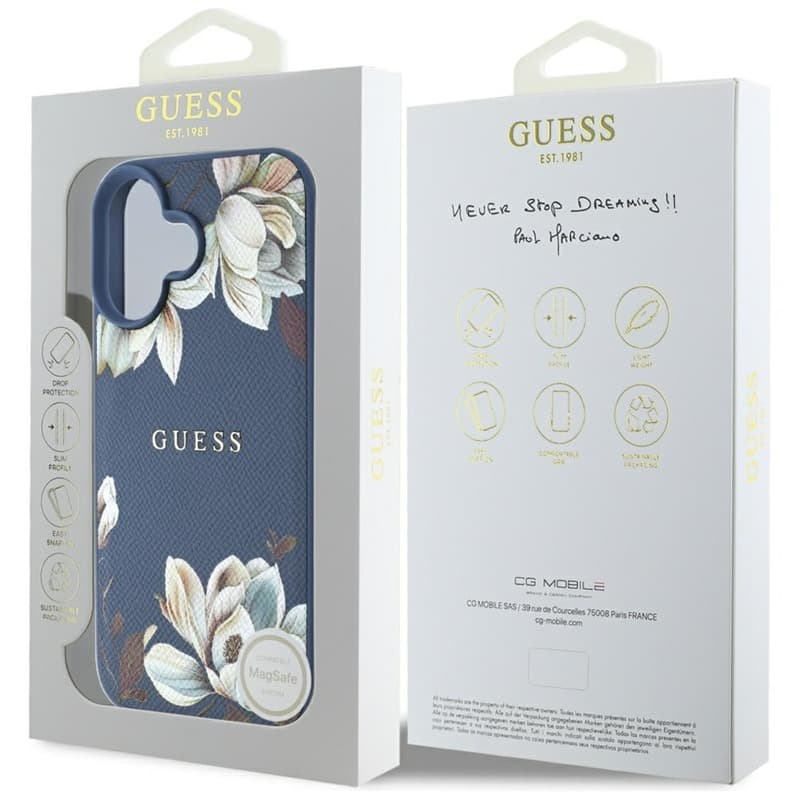 Guess Grained Printed Flower Pattern MagSafe - Case for iPhone 16 (blue) 8